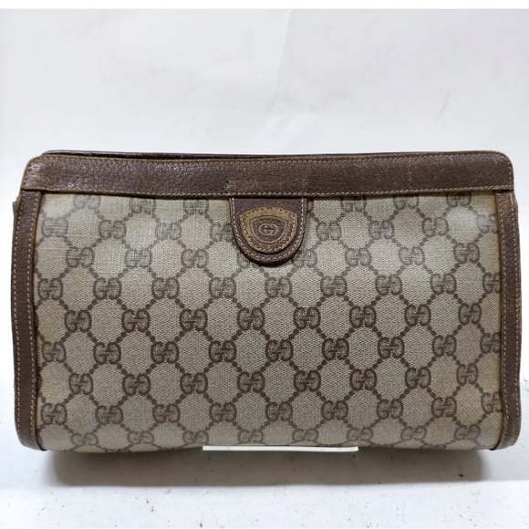 Gucci AUTHENTIC GG Supreme Brown Vintage Clutch Bag Purse